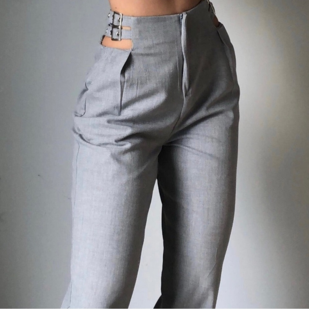 PiRAL Pants Small Gray Belt Waist Noche Buckle Slacks Trousers Career Wide Leg S